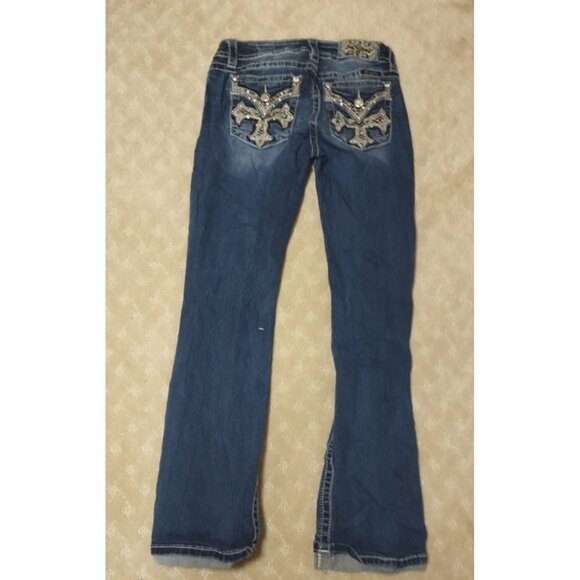 Miss Me Jeans Women's 27x28 (altered) Boot Cut Bling Cross Pocket Dark Wash - Picture 3 of 4
